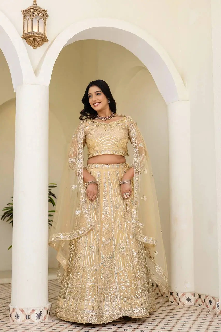 Embroidered Net Lehenga Set