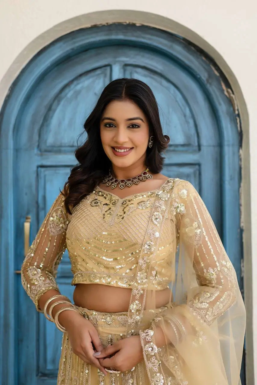 Embroidered Net Lehenga Set