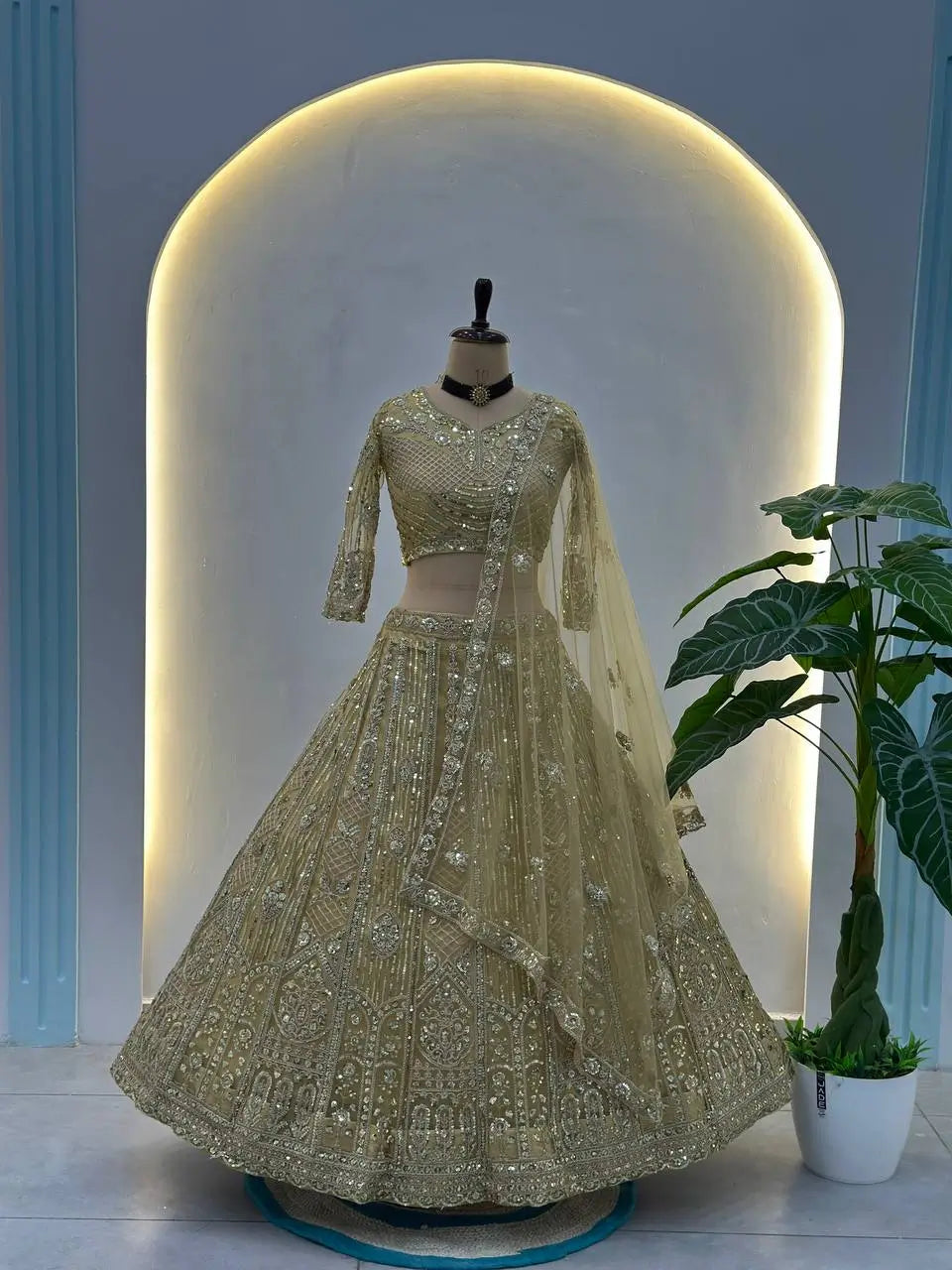 Embroidered Net Lehenga Set