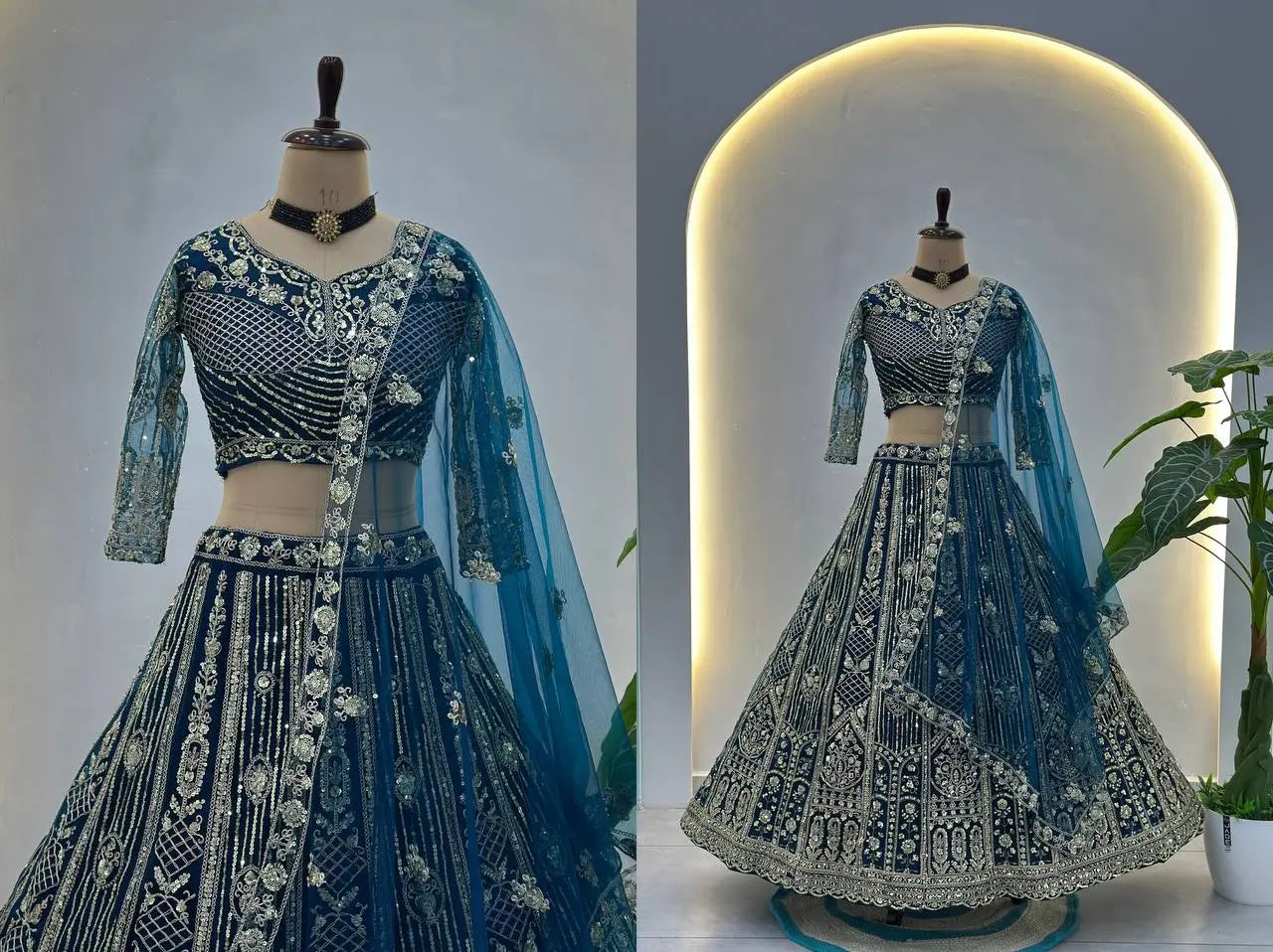 Embroidered Net Lehenga Set