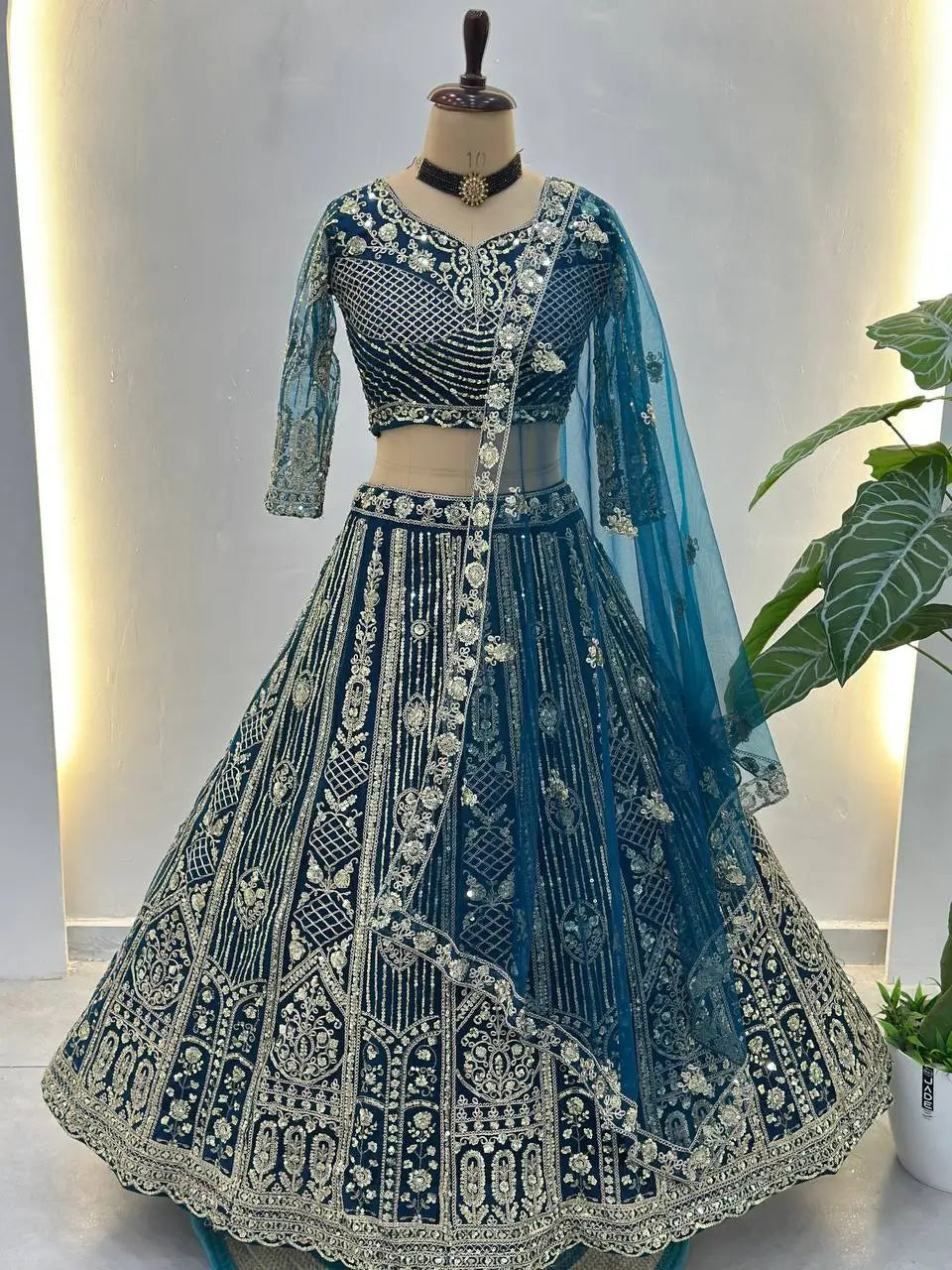 Embroidered Net Lehenga Set