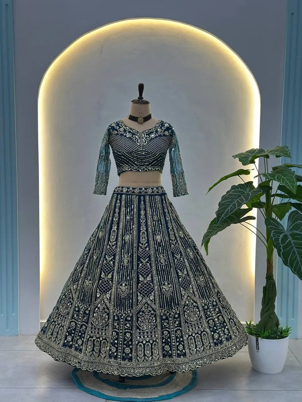 Embroidered Net Lehenga Set