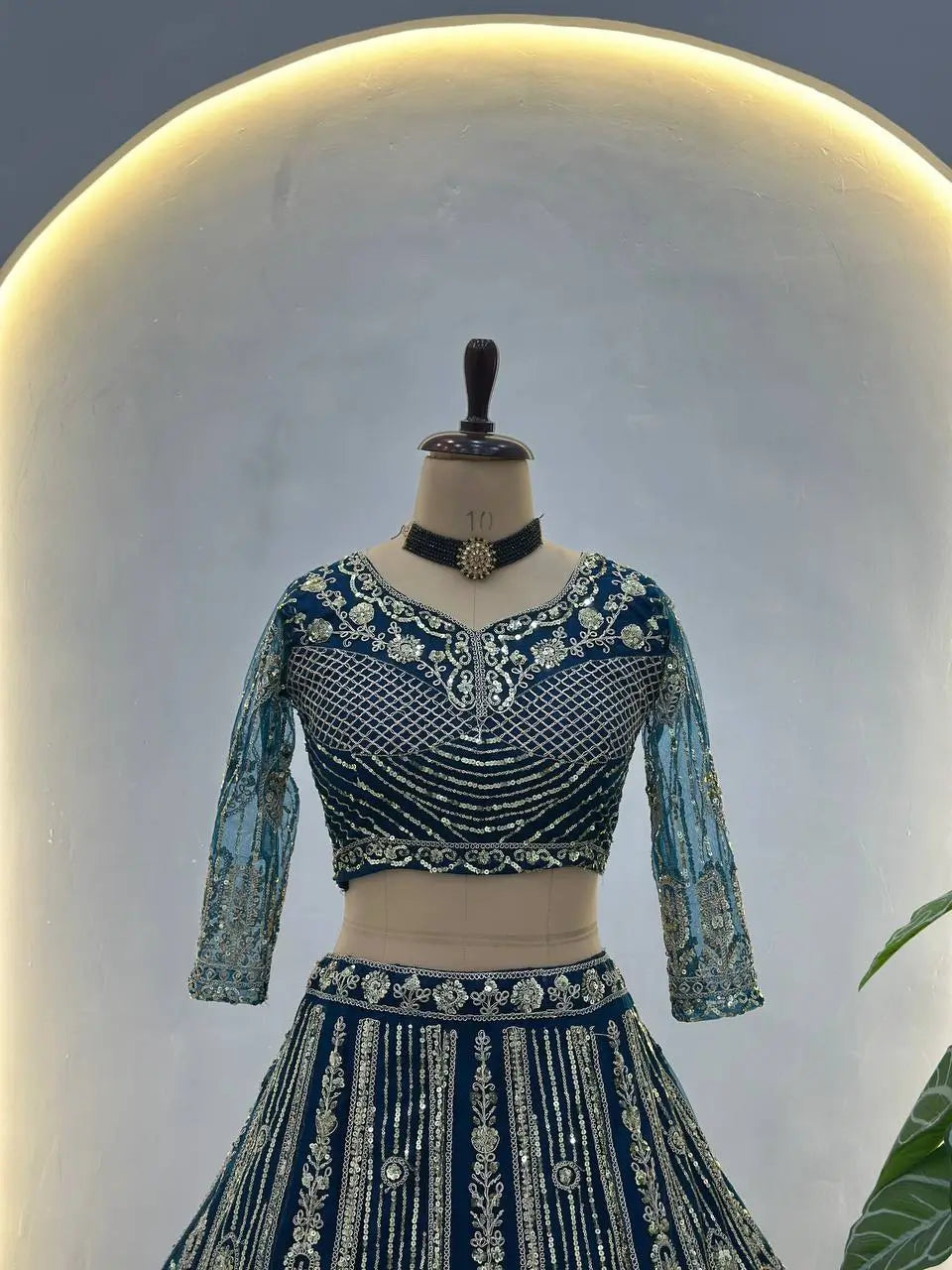 Embroidered Net Lehenga Set