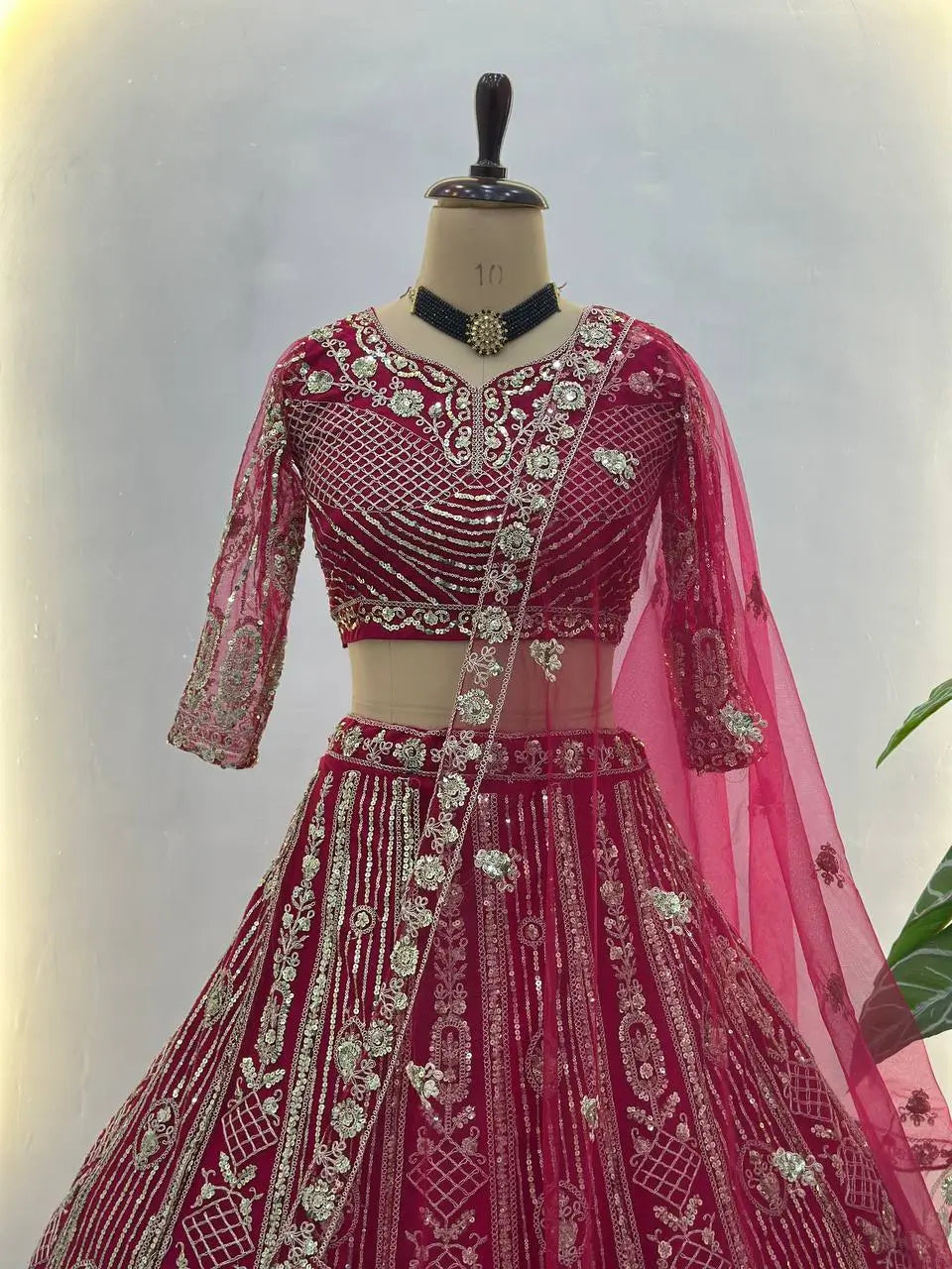 Embroidered Net Lehenga Set