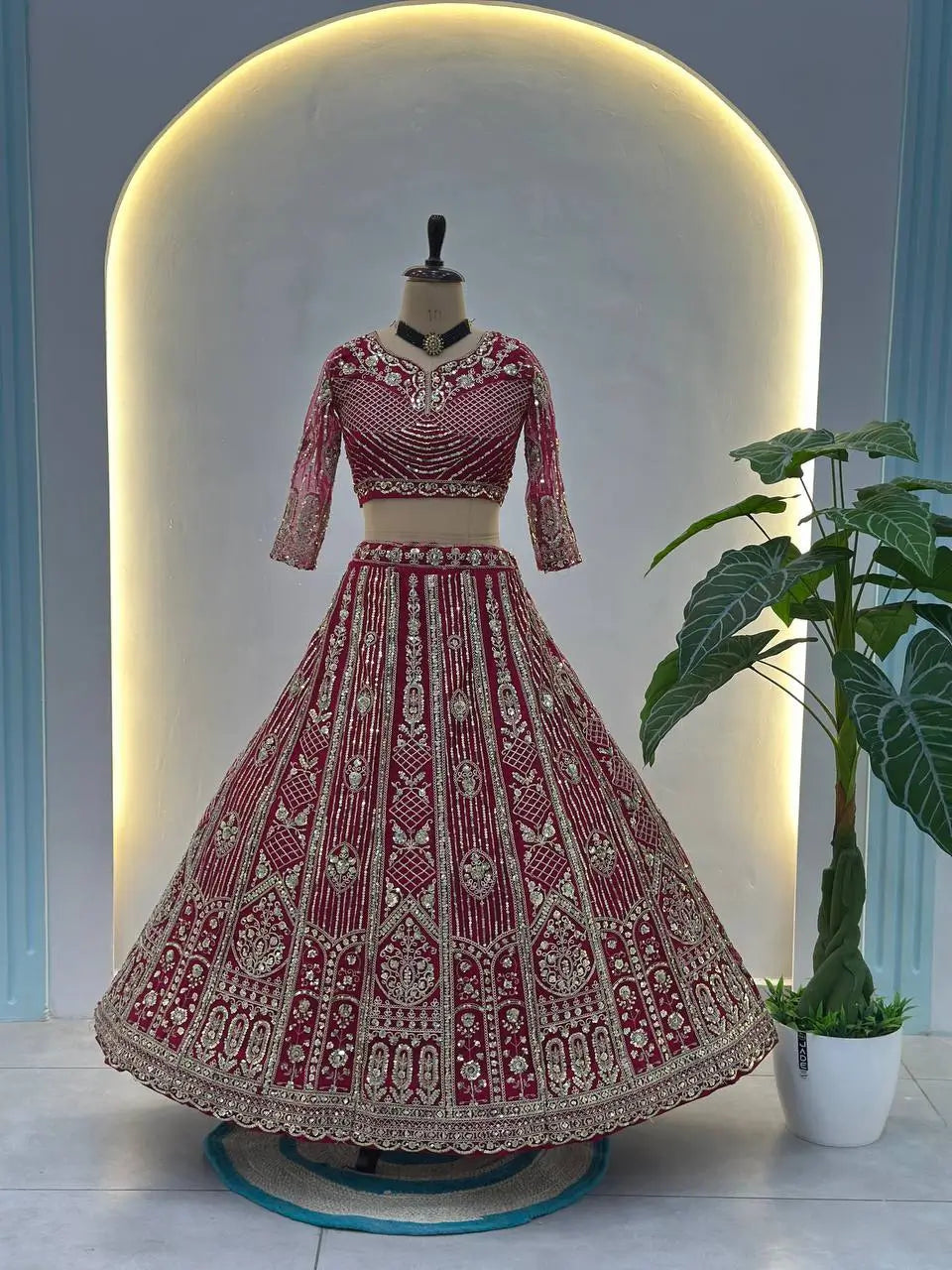 Embroidered Net Lehenga Set