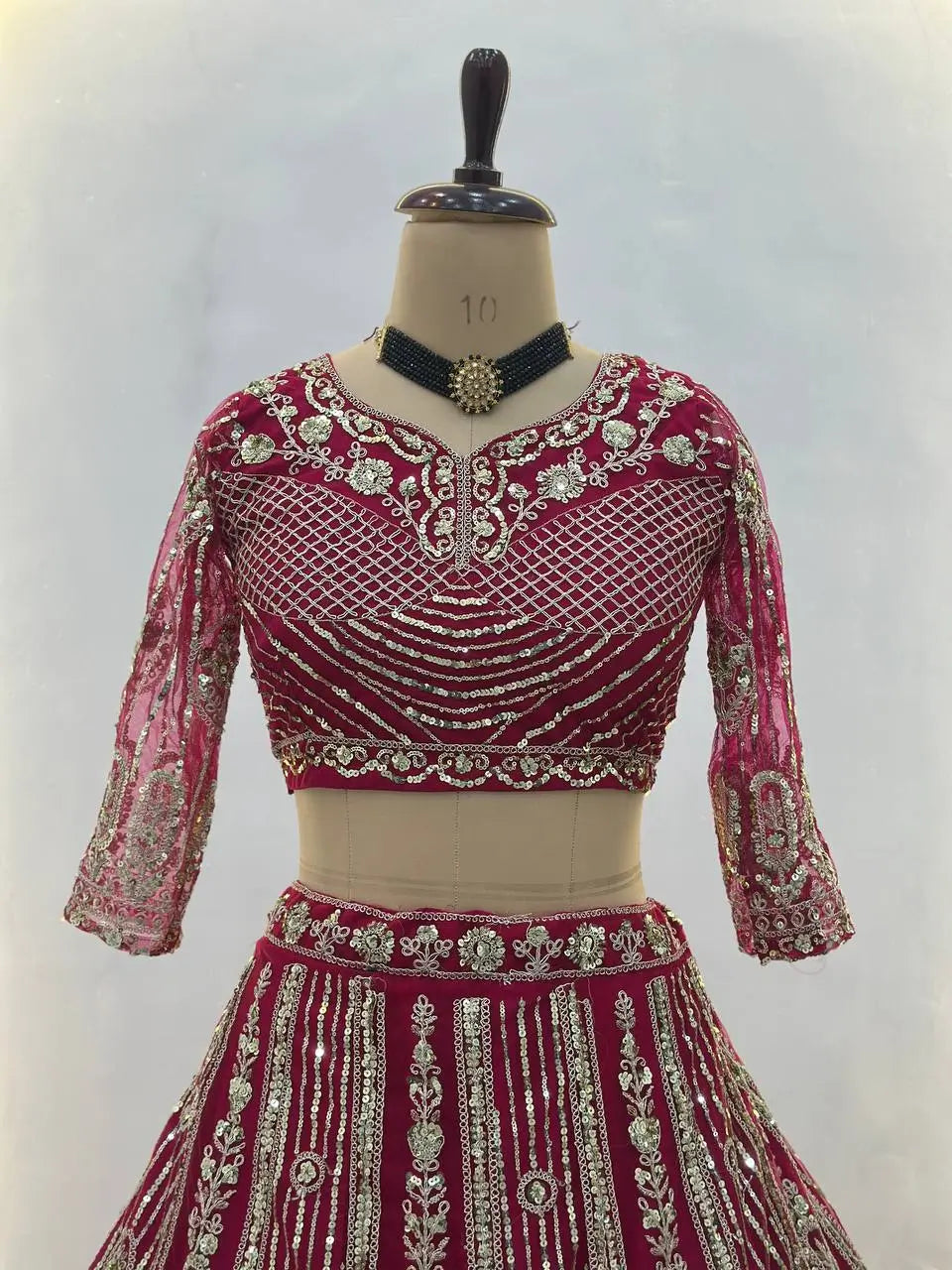 Embroidered Net Lehenga Set