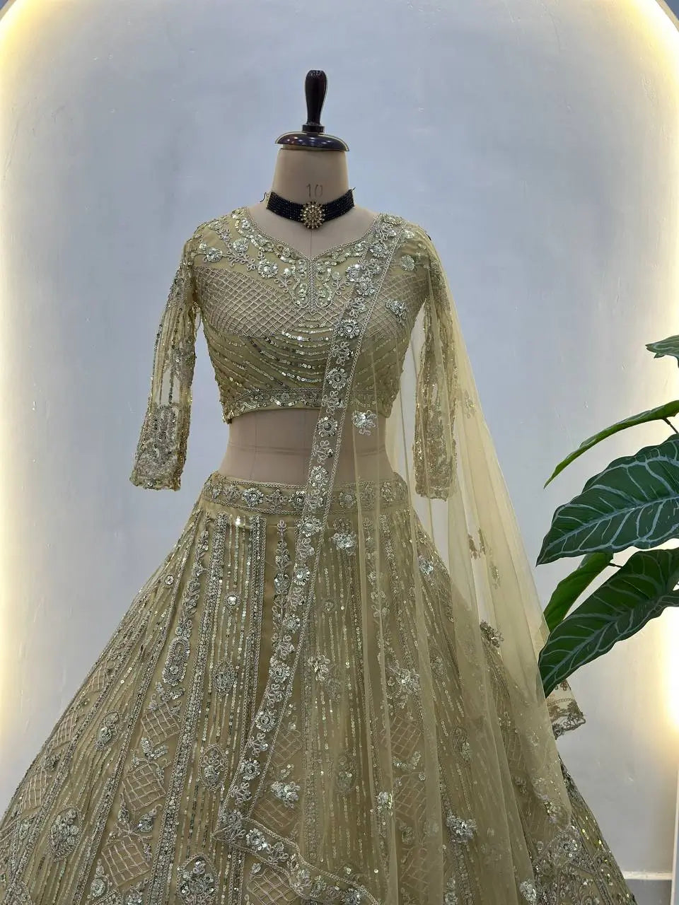 Embroidered Net Lehenga Set