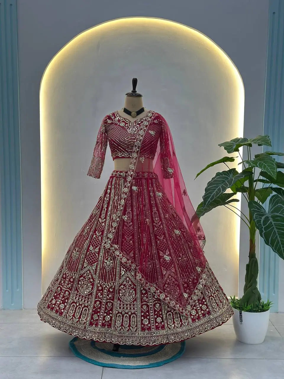 Embroidered Net Lehenga Set