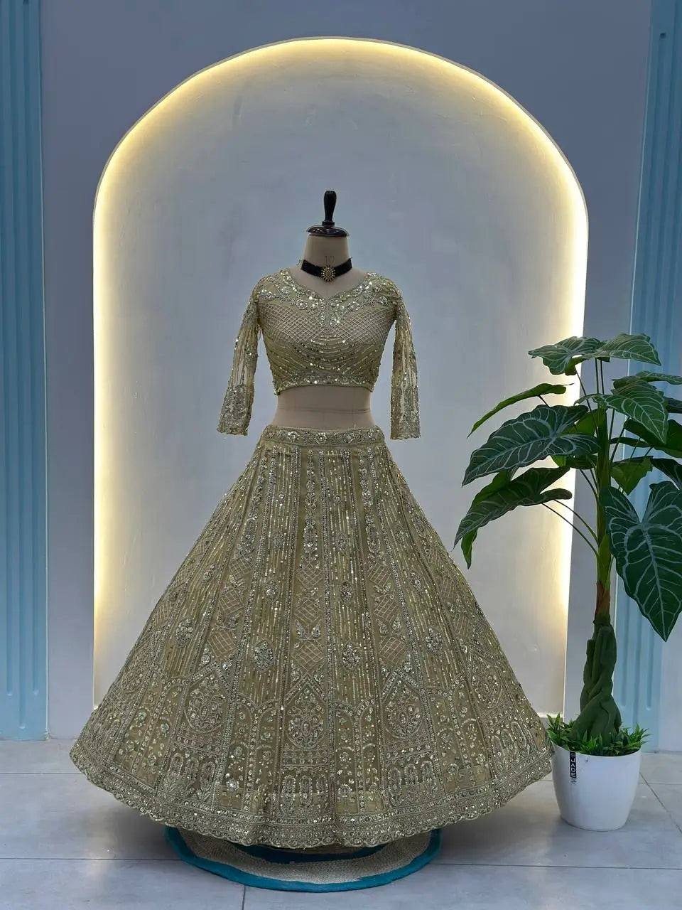 Embroidered Net Lehenga Set