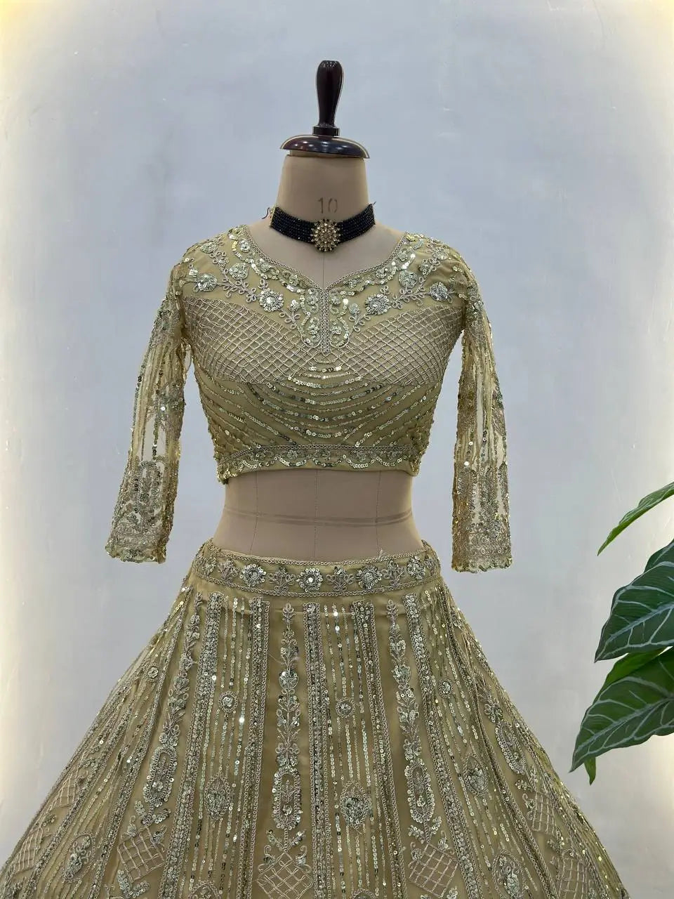 Embroidered Net Lehenga Set