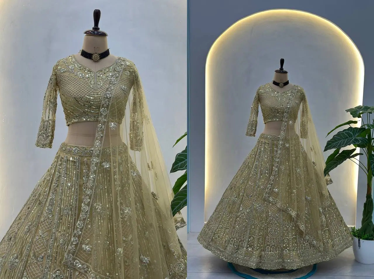 Embroidered Net Lehenga Set