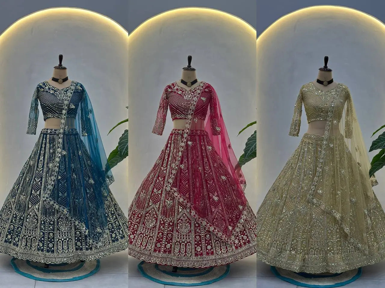 Embroidered Net Lehenga Set