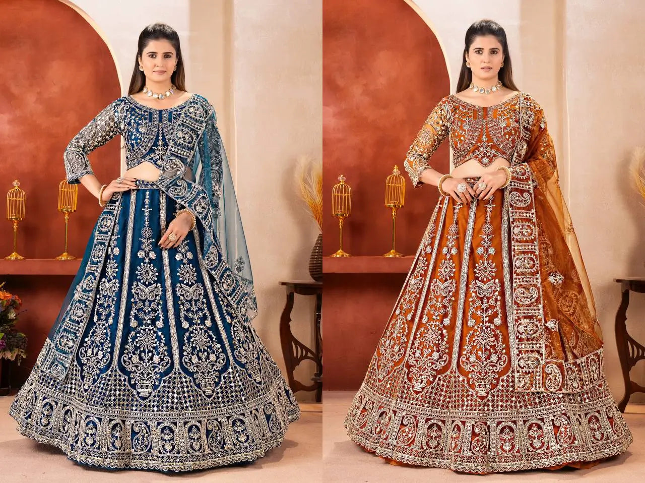 Embroidered Net Lehenga Set