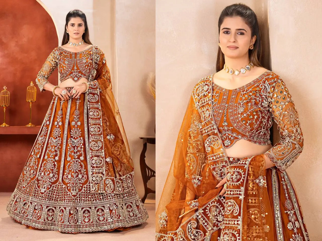 Embroidered Net Lehenga Set
