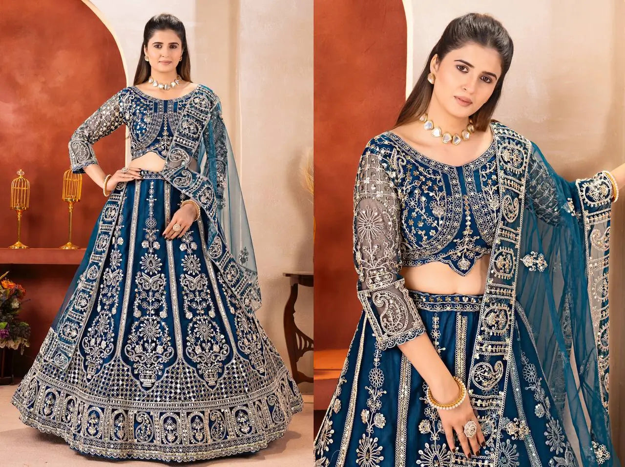 Embroidered Net Lehenga Set