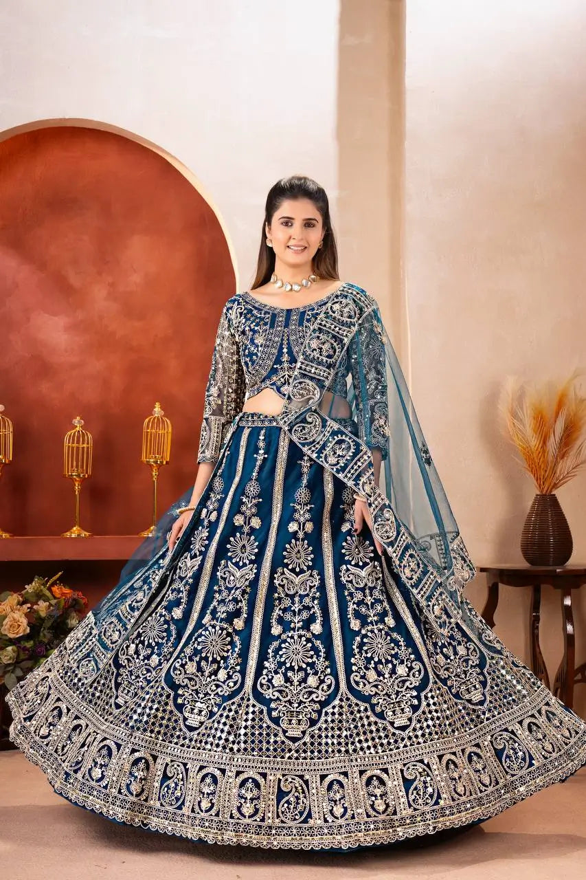 Embroidered Net Lehenga Set