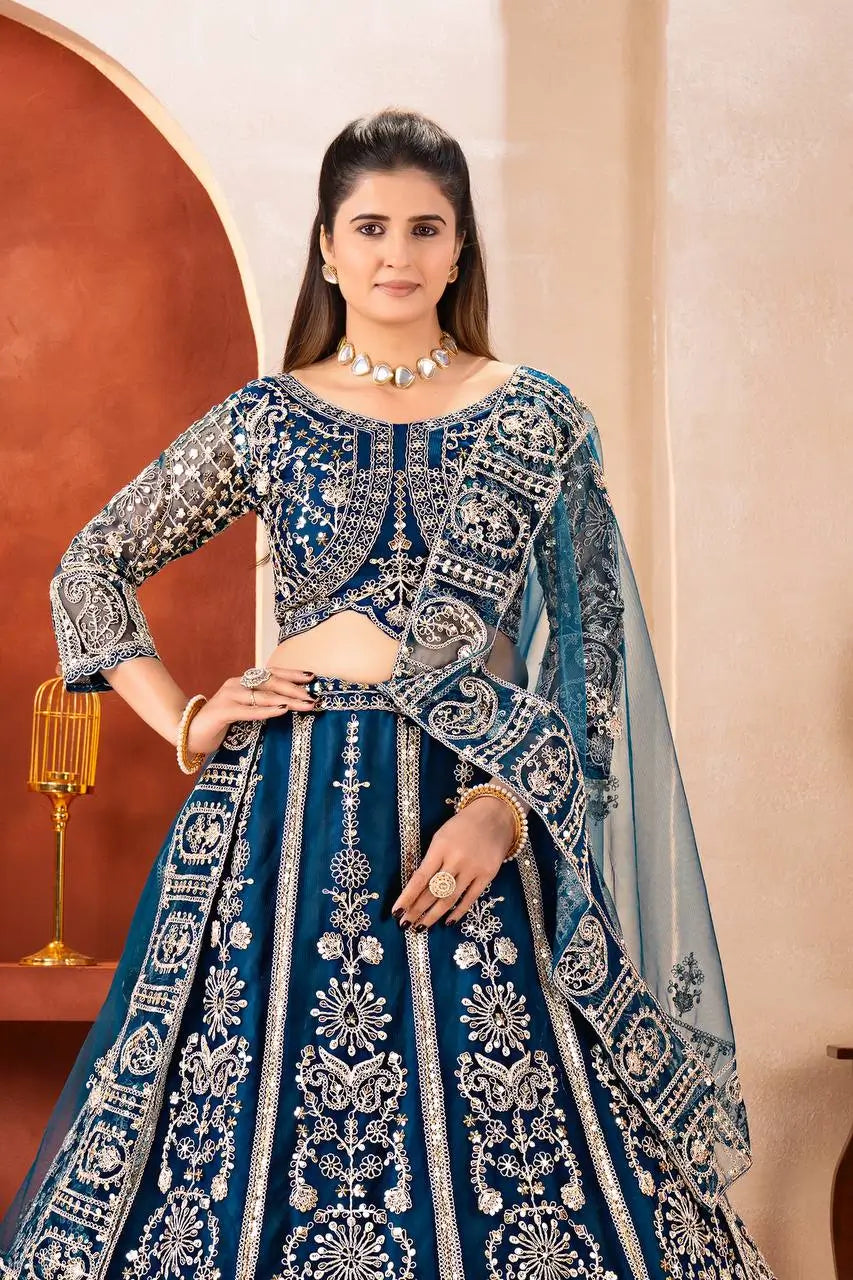 Embroidered Net Lehenga Set