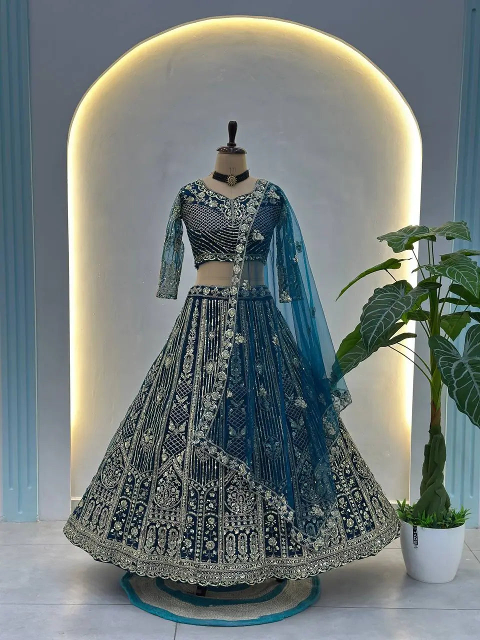 Embroidered Net Lehenga Set