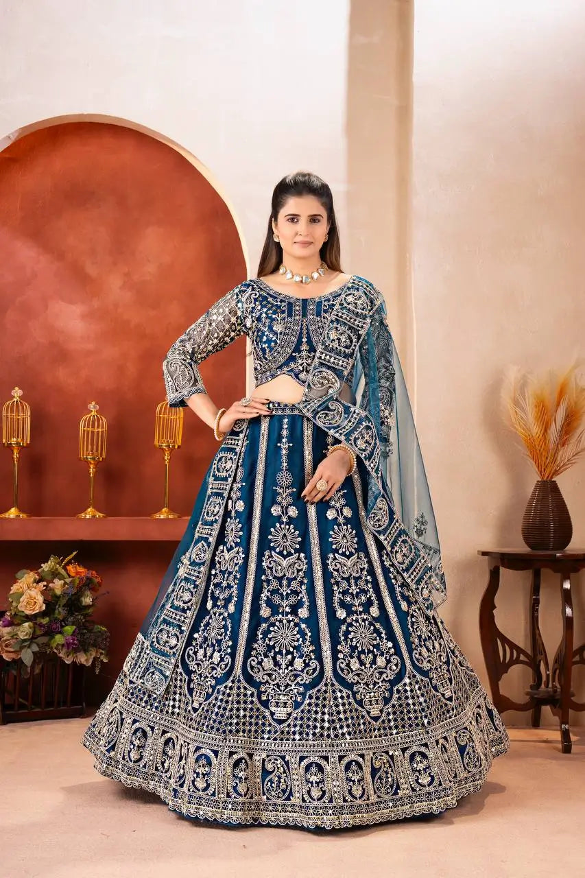 Embroidered Net Lehenga Set