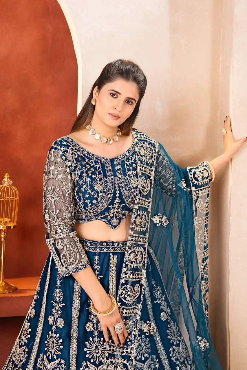 Embroidered Net Lehenga Set