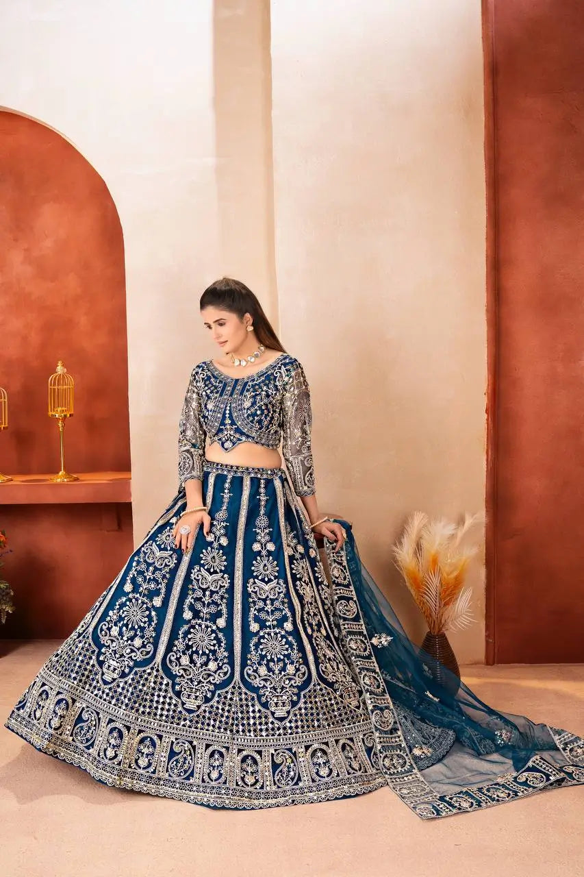 Embroidered Net Lehenga Set
