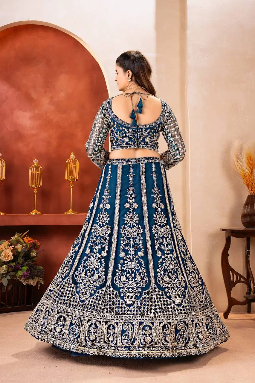 Embroidered Net Lehenga Set