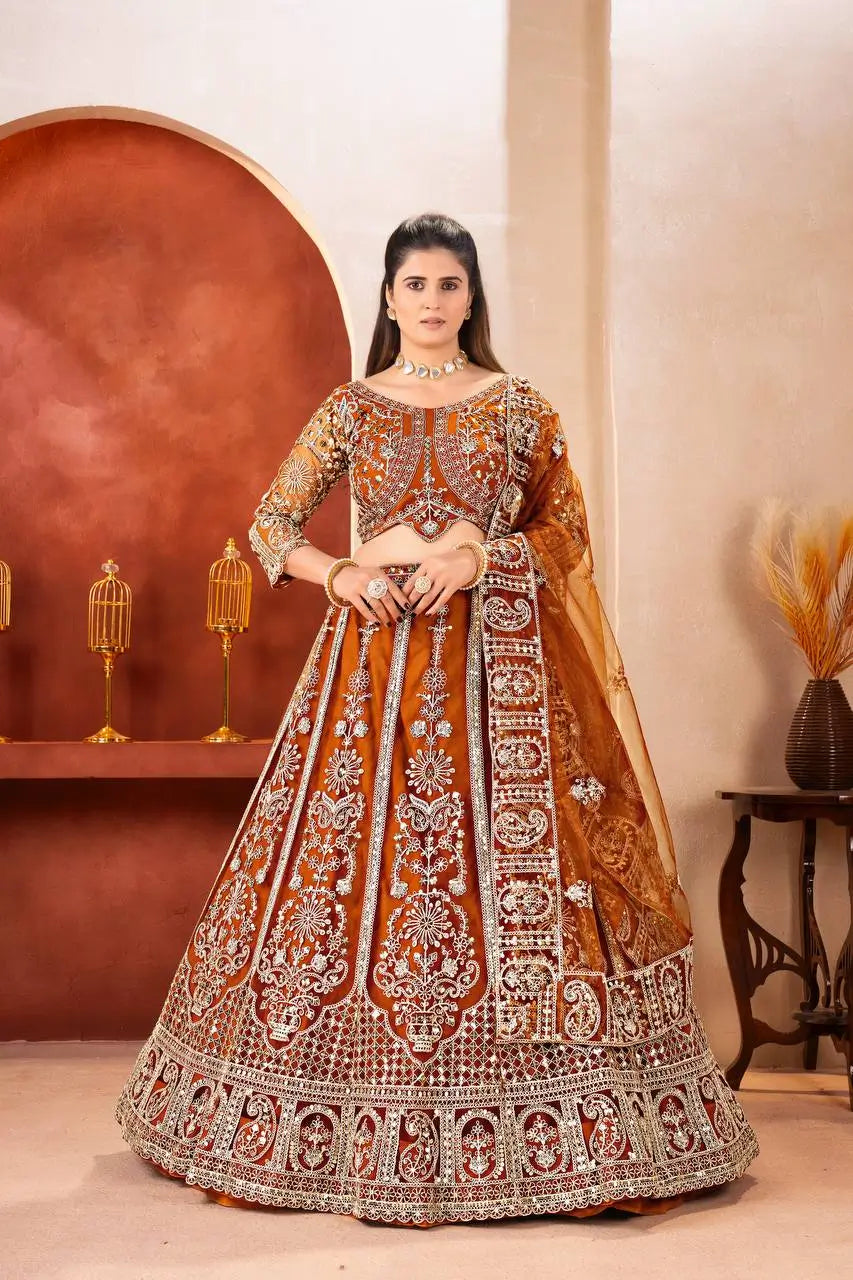 Embroidered Net Lehenga Set