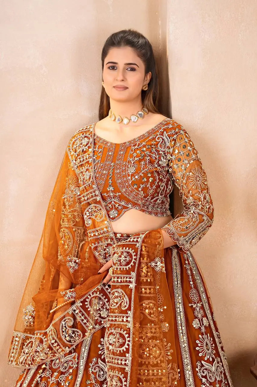 Embroidered Net Lehenga Set