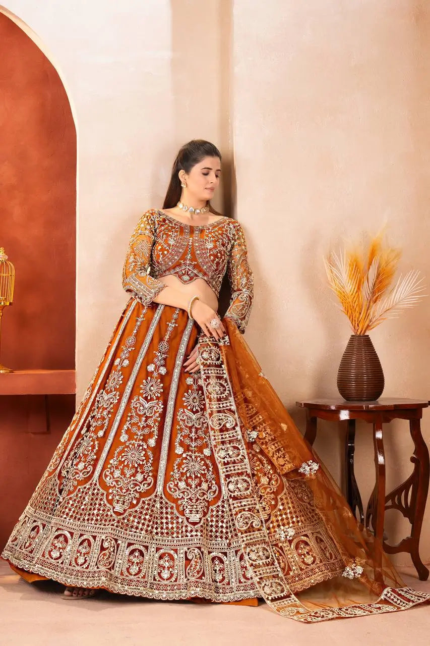 Embroidered Net Lehenga Set