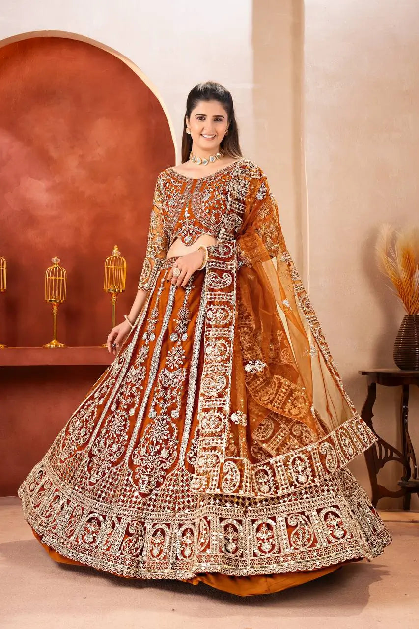 Embroidered Net Lehenga Set