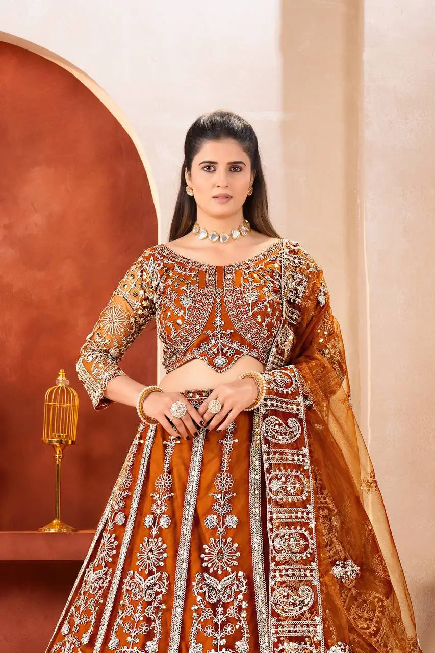 Embroidered Net Lehenga Set