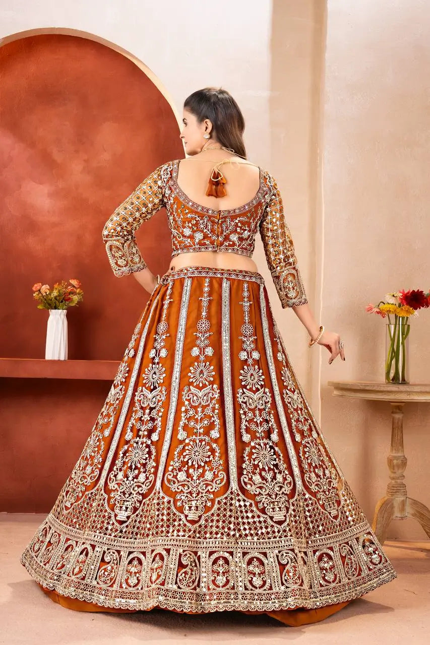 Embroidered Net Lehenga Set