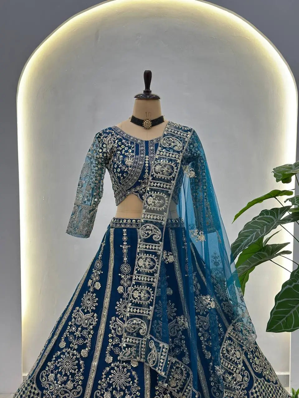 Embroidered Net Lehenga Set
