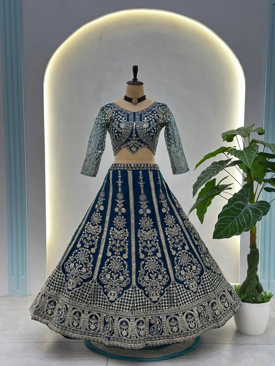 Embroidered Net Lehenga Set