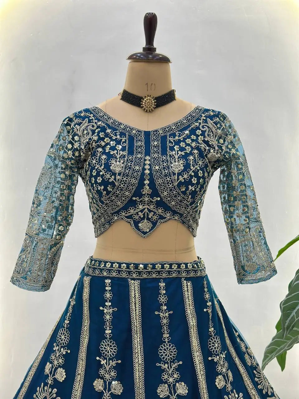 Embroidered Net Lehenga Set