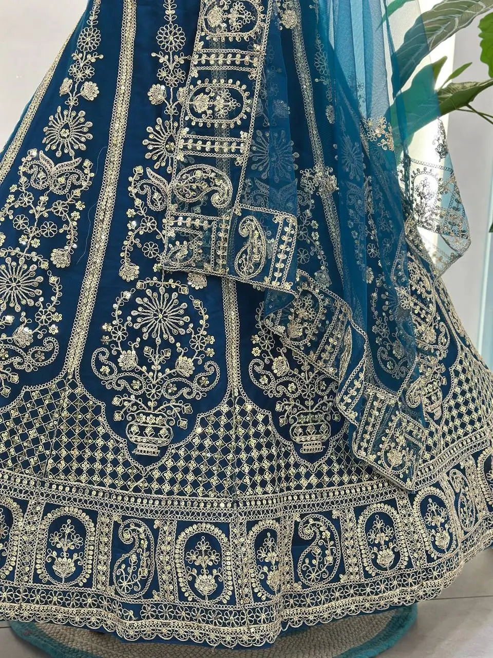 Embroidered Net Lehenga Set