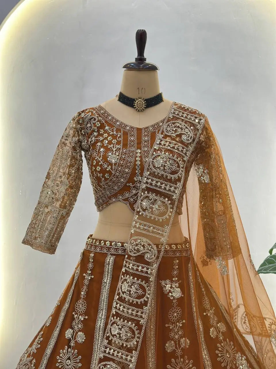 Embroidered Net Lehenga Set