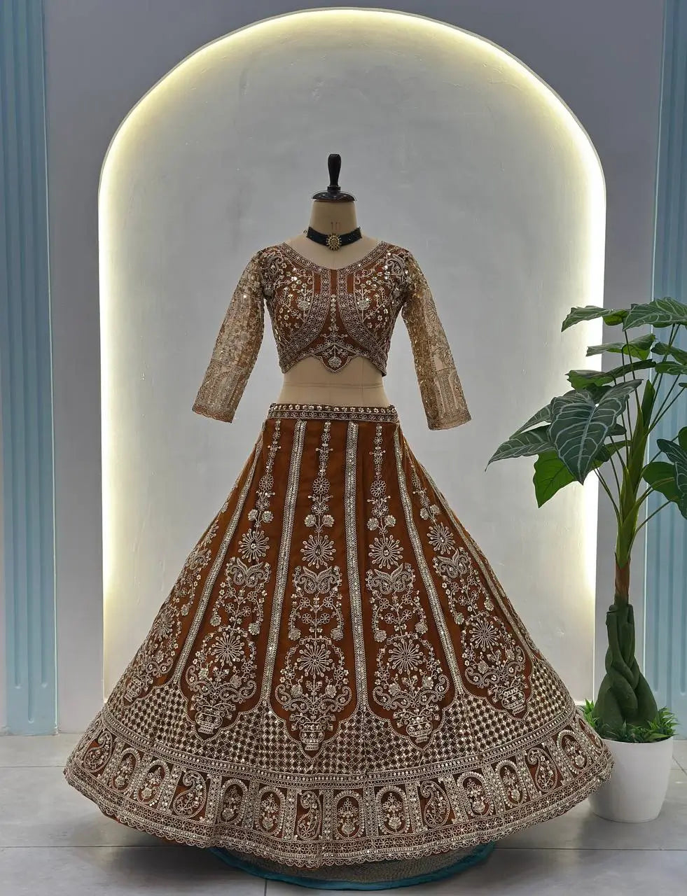 Embroidered Net Lehenga Set