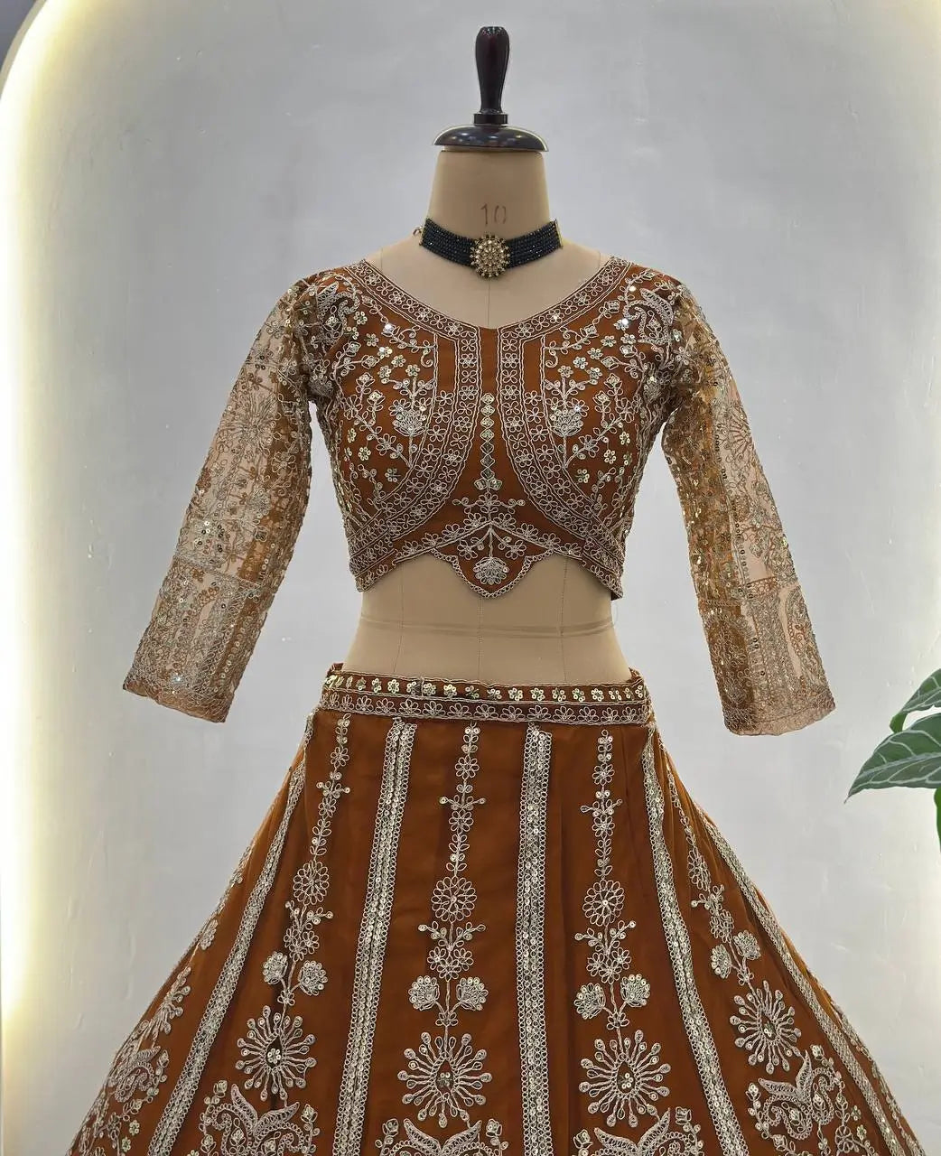 Embroidered Net Lehenga Set