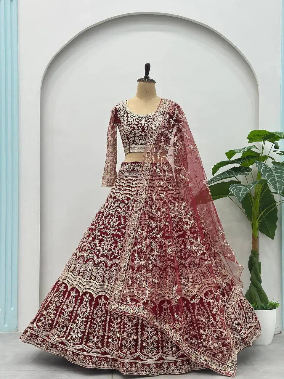 Embroidered Net Lehenga Set
