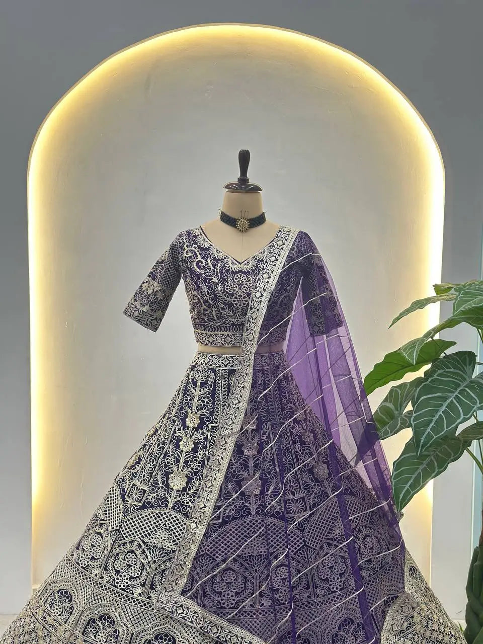 Embroidered Net Lehenga Set