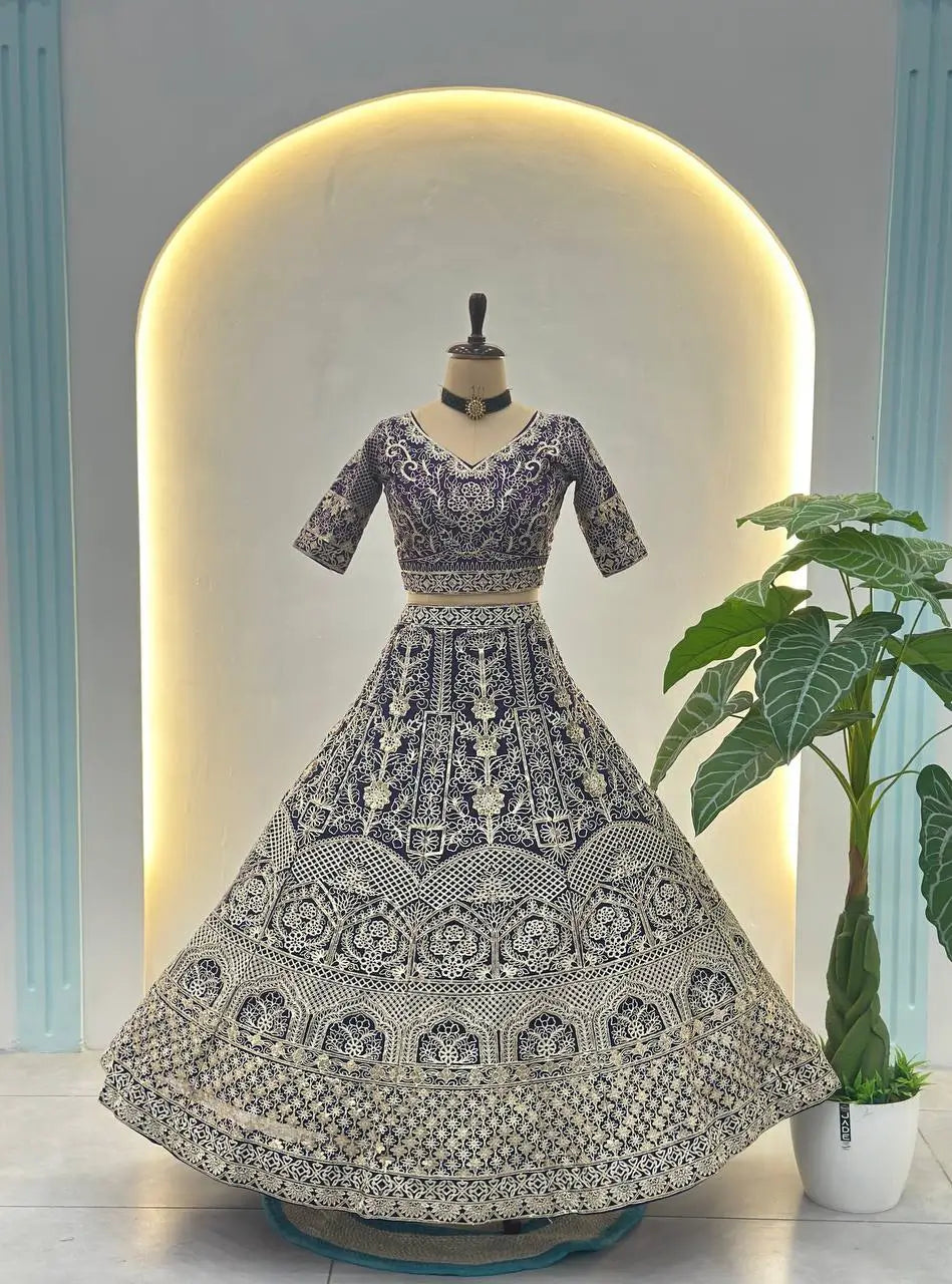 Embroidered Net Lehenga Set