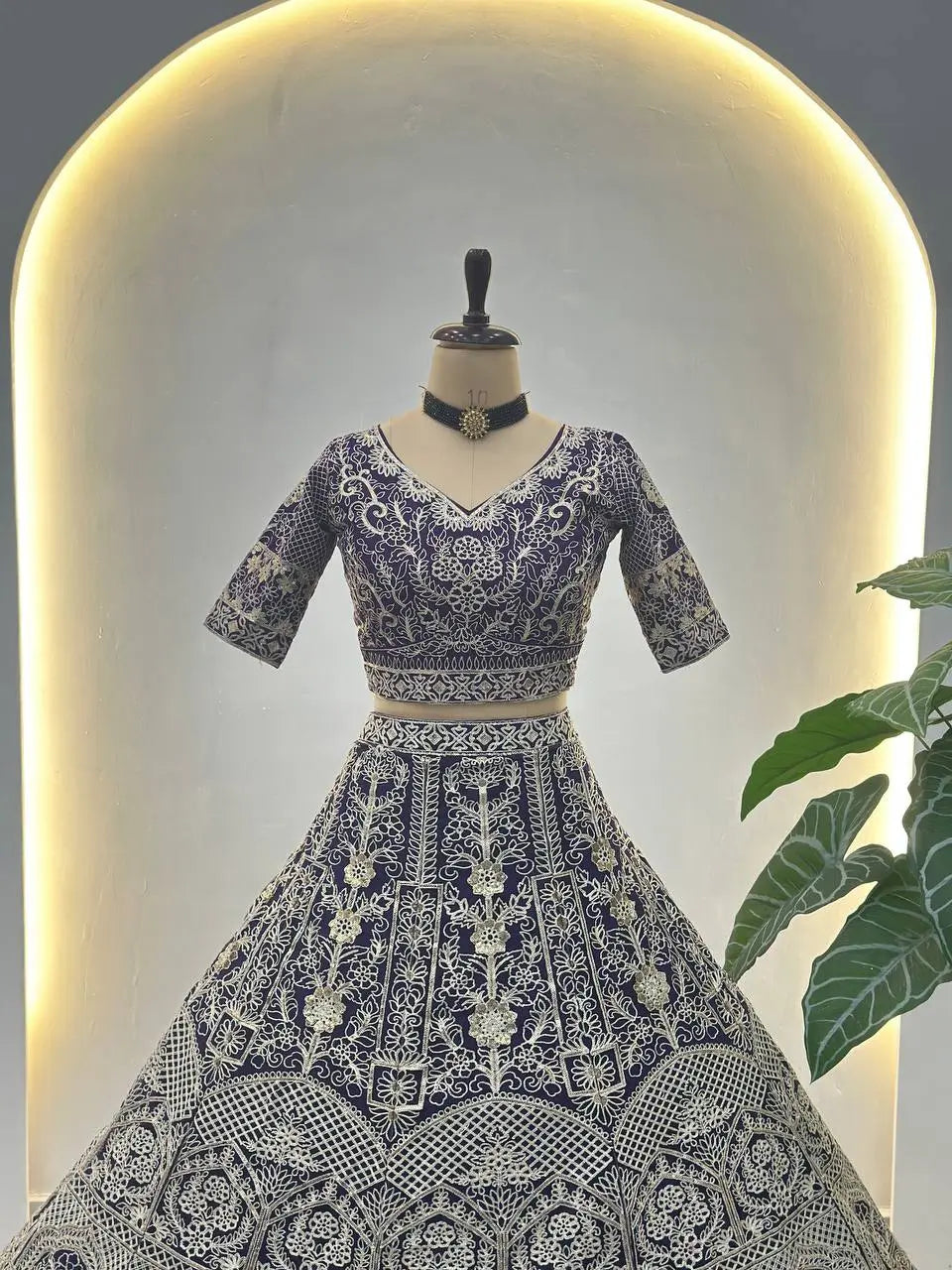 Embroidered Net Lehenga Set