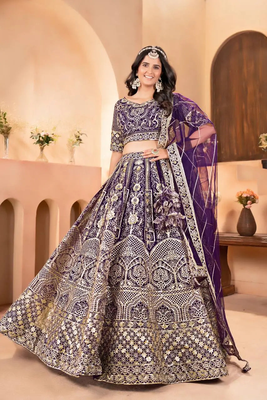 Embroidered Net Lehenga Set