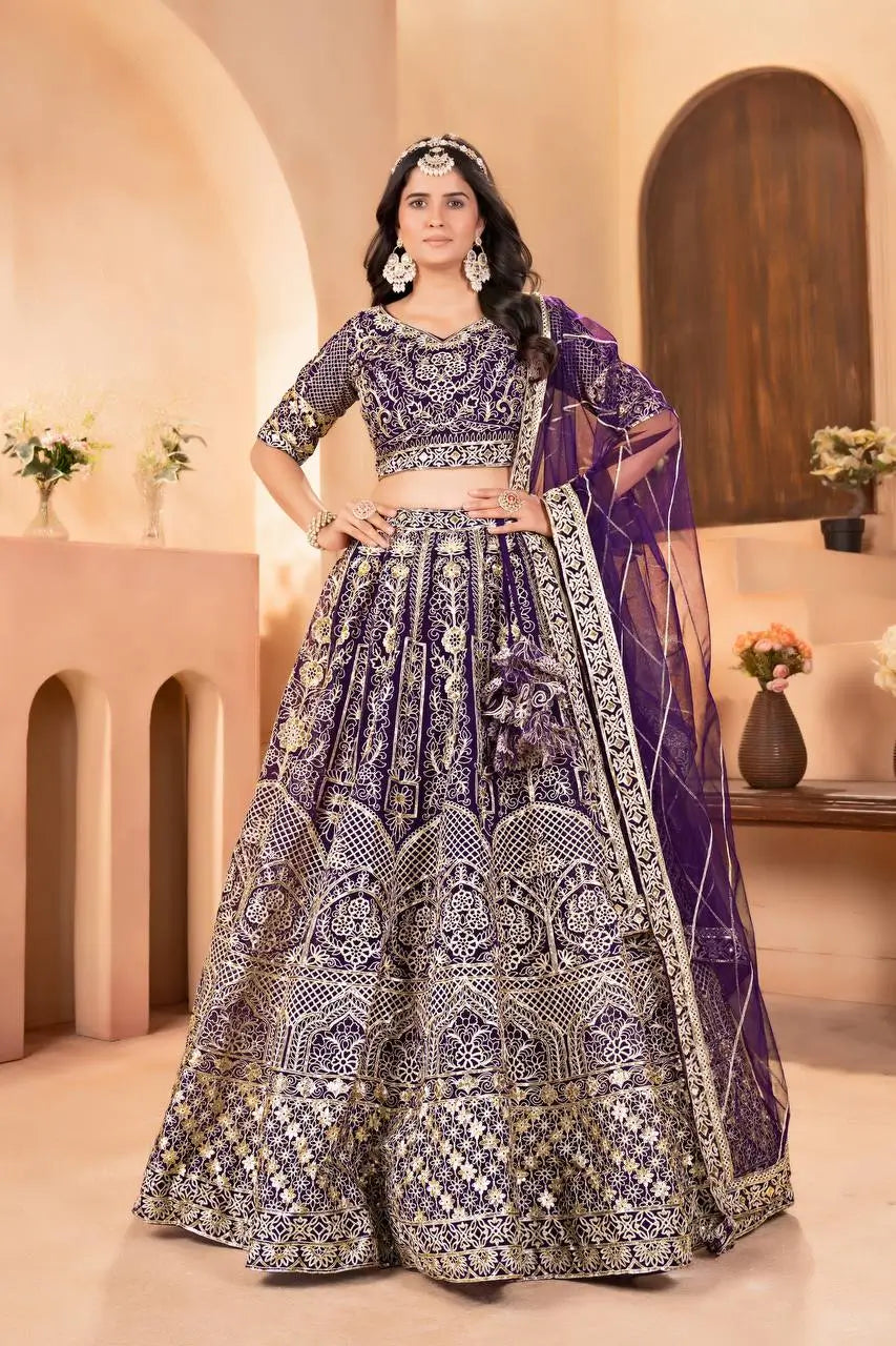 Embroidered Net Lehenga Set
