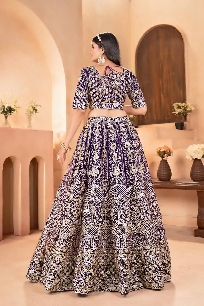 Embroidered Net Lehenga Set