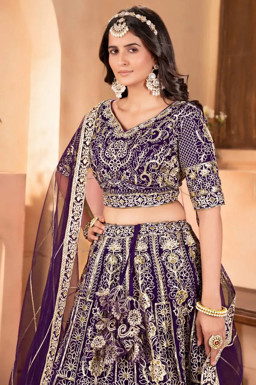 Embroidered Net Lehenga Set