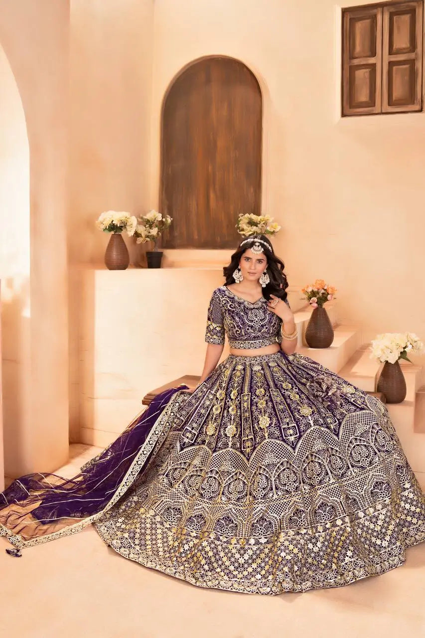 Embroidered Net Lehenga Set