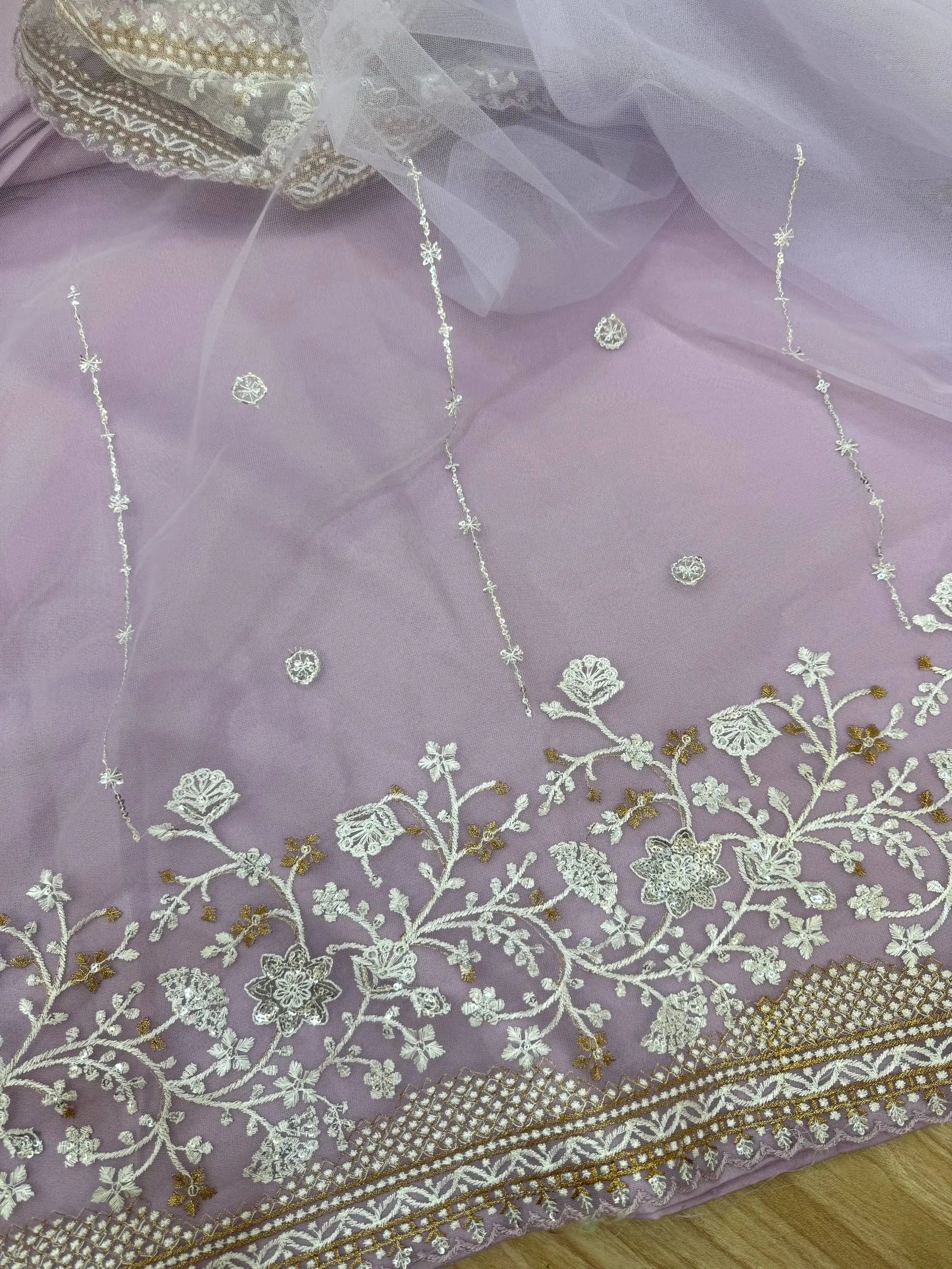 Embroidered Nylon Net Saree with Cutwork Border