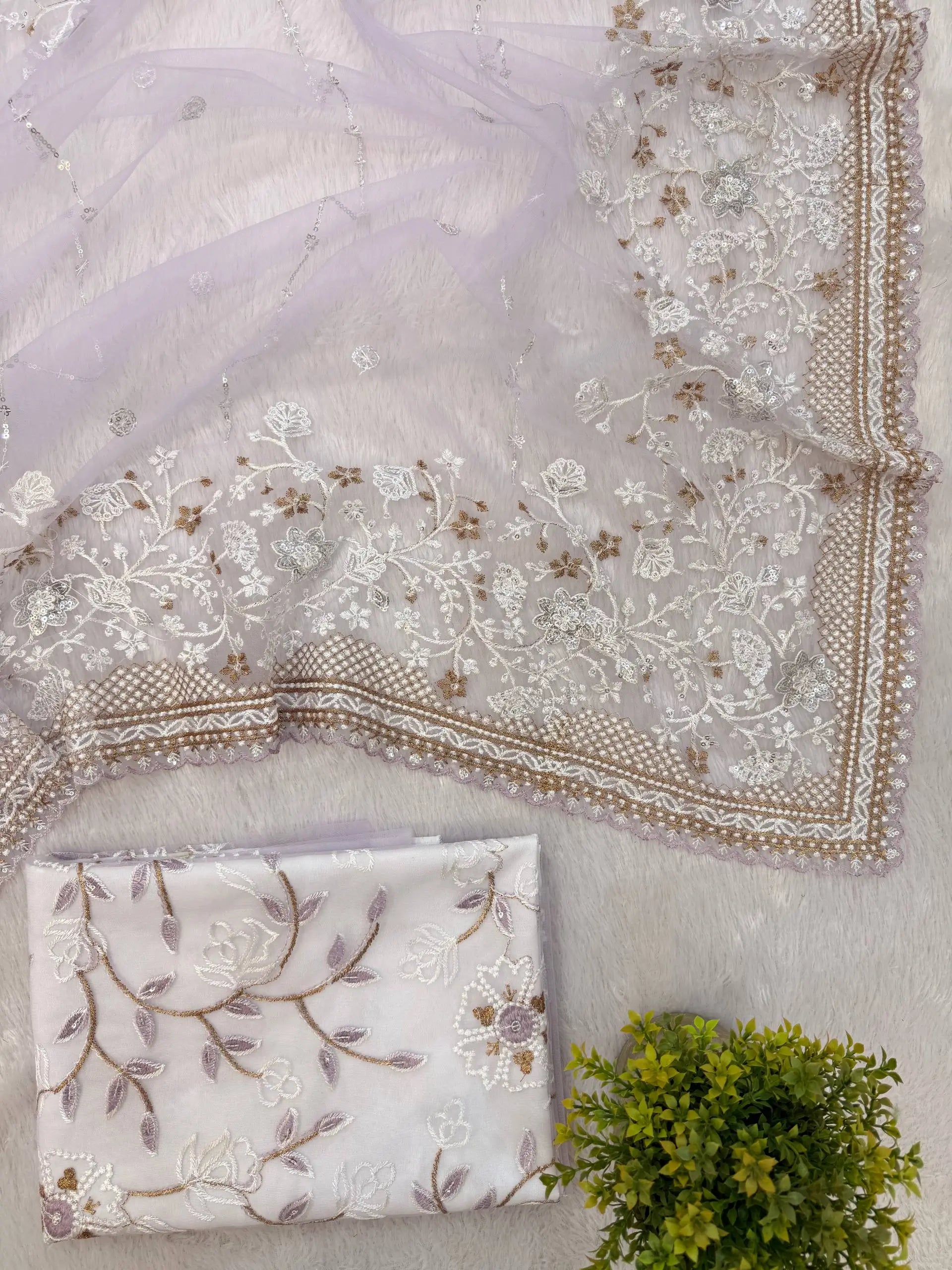 Embroidered Nylon Net Saree with Cutwork Border